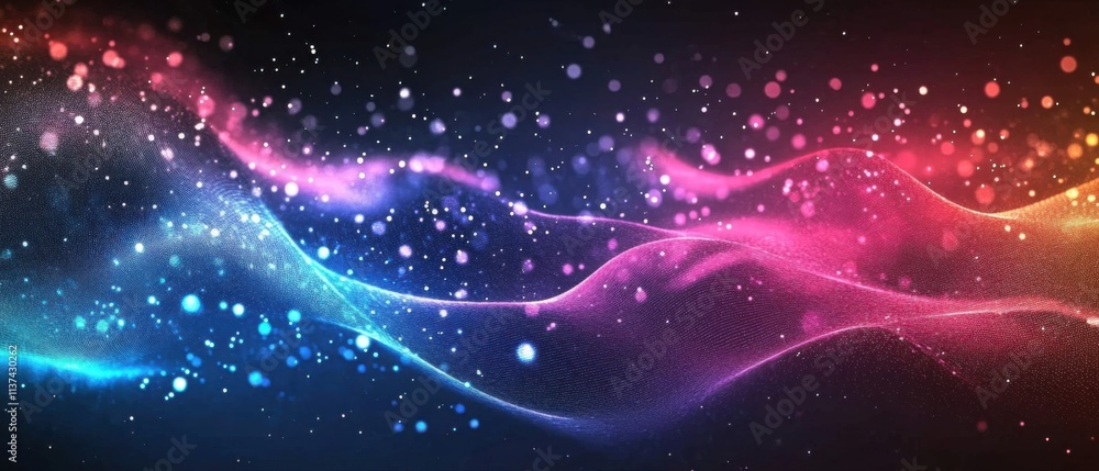 Poster abstract colorful waves with glowing particles background