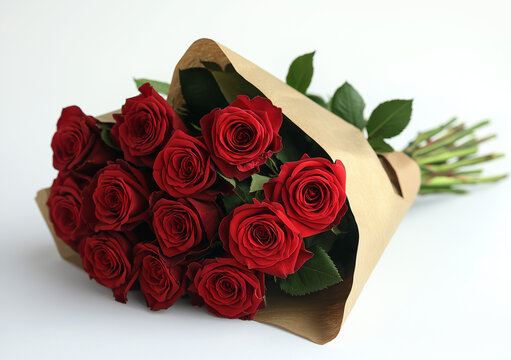 red roses bouquet wrapped with brown paper, Valentine's day theme