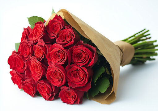 red roses bouquet wrapped with brown paper, Valentine's day theme