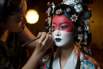 Intricate Peking Opera Makeup Application Captured in Stunning Detail