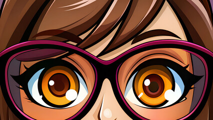 Cartoon character with big eyes and glasses expressing curiosity in a colorful style
