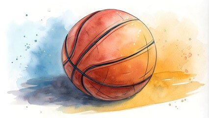 Fototapeta premium Hand-Drawn Watercolor Illustration of a Basketball – Artistic Sports Design (9)