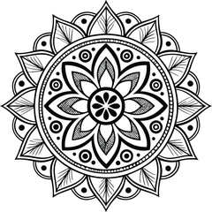 Isolated flower mandala in vector. Round line pattern. Vintage monochrome element for coloring pages and design