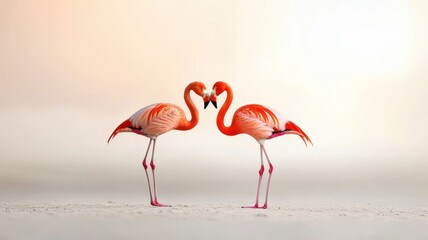 Obraz premium Valentine flamingo love concept. Two flamingos forming a heart shape with their necks.