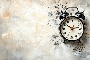 Vintage Alarm Clock on Textured Background with Ink Splatter