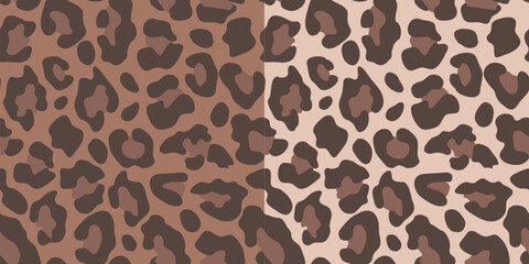 Abstract leopard seamless pattern set. Mocha Mousse palette. Animal skin camouflage background design. Modern vector illustration.