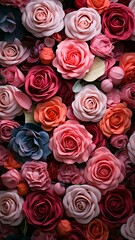 Naklejka premium Flower backgrounds. Close-up shot of a large blossom flower. Flower backgrounds. Picture of a blooming flower. Copy-space for text. Roses backgrounds. Generate AI.