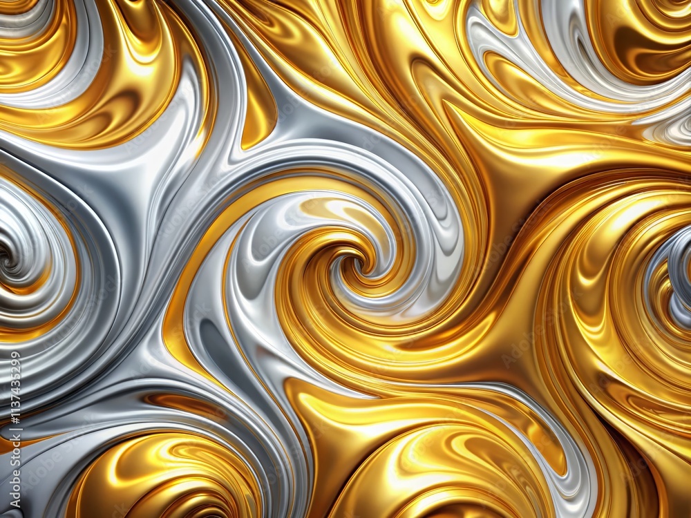 Poster captivating abstract background of luxurious gold and silver liquid metallic swirls creating an enti