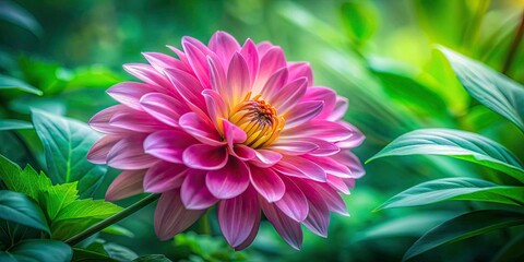 Obraz premium Closeup of a Vibrant Pink Flower Surrounded by Lush Green Leaves in Stunning Long Exposure Capturing Nature's Beauty