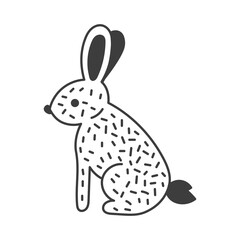 Wild Hare Doodle Illustration. Hand drawn rabbit or bunny with textured fur. Cartoon forest or Easter character in sketch style. Vector illustration