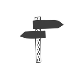 Wooden Road Pointer Doodle Icon. Hand drawn empty signpost or guidepost. Direction navigation guidance choice symbol. Vector illustration