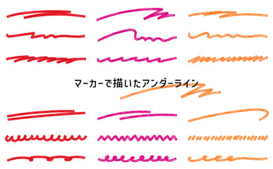 見出しやタイトルに使える手描きのアンダーライン。アンダーラインのあしらいセット。マーカーで描いたアンダーライン。