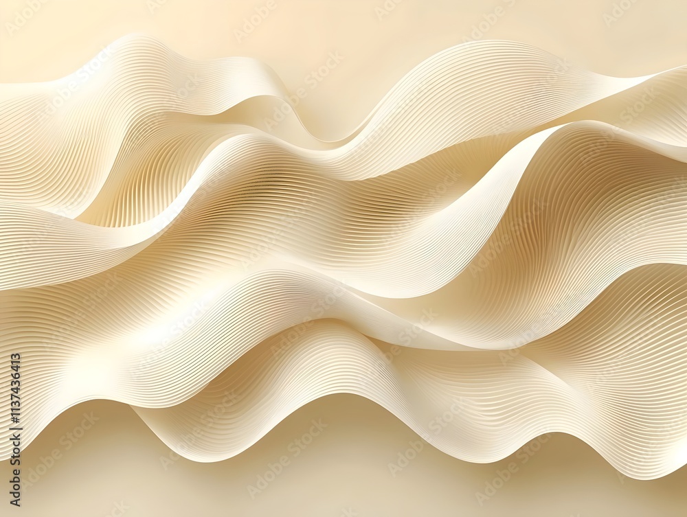Poster an abstract wave pattern in soft cream tones, creating a serene and fluid visual experience. the gen