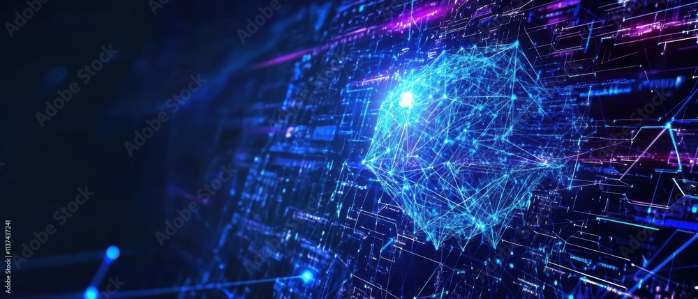 Poster abstract digital network data flow, futuristic technology background