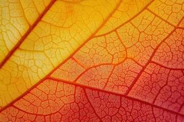 Obraz premium Close-up of vibrant autumn leaves showcasing intricate vein patterns.
