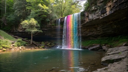 A waterfall made of pixels cascading into a natural © Shakila
