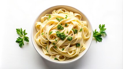 Creamy Fettuccine Alfredo in a Bowl - Top View Culinary Delight