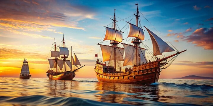 Caravel Ships, Ocean Exploration,  15th Century Sailing Ships, American Coastline, Historical Maritime Vessels,  Columbus Voyage Replica