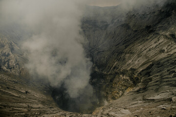 Inside the caladera of Mount Bromo, an active volcano on the island of Java in Indonesia