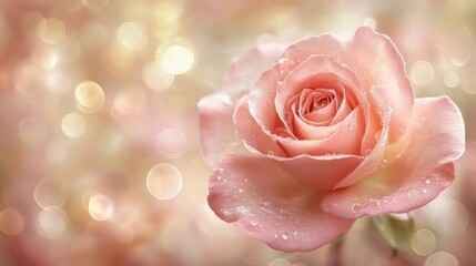 A Dew Kissed Pink Rose Blooms Softly