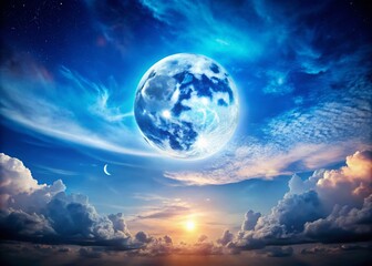 Celestial Blue Moon Panoramic Sky Background Product Photography