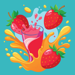 Strawberry realistic juice Fresh fruit splash