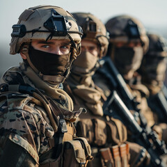 Obraz premium Special post solders during an operation with their uniform and guns