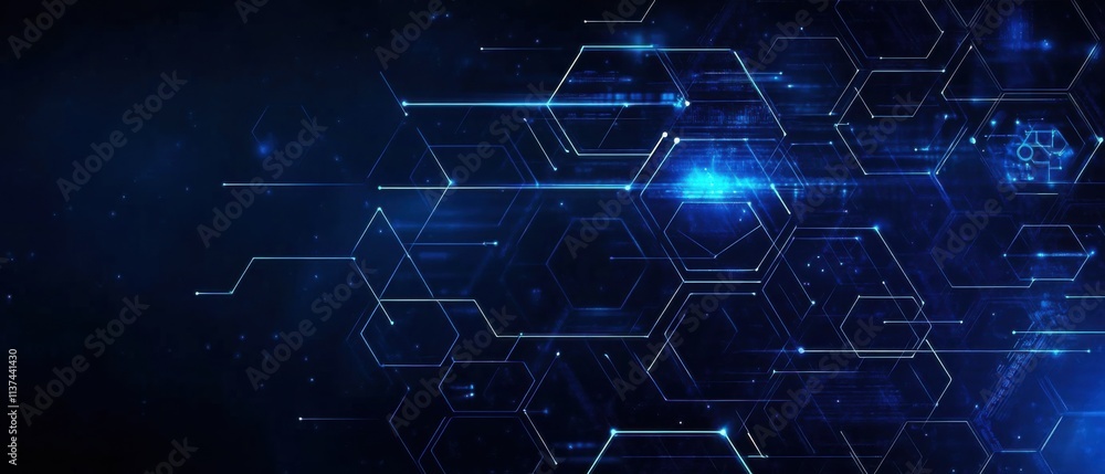 Aufkleber abstract digital network technology background with hexagon pattern and glowing lines