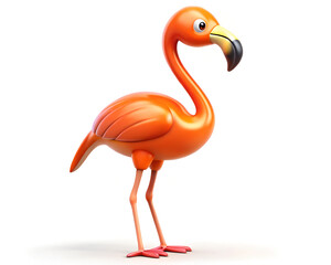 3D Cartoon Flamingo in Bright Orange – Playful Design Isolated on White Background (PNG),