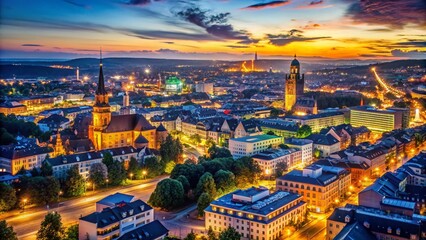 Obraz premium Chemnitz Night Photography: Low Light Cityscape, German Urban Scenery, Nightlife, Stadt Chemnitz, Illuminated Buildings