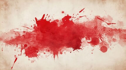Abstract red watercolor splatter on beige. Ideal for grunge, horror, or dramatic designs.