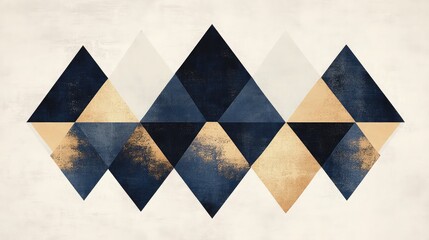An acrylic painting of a triangle composition in black, gold, and white