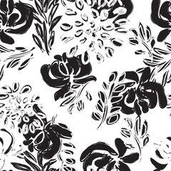 Monochrome Abstract Floral Seamless Pattern Design