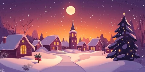 Fototapeta premium Charming snow covered village at Christmas time,perfect for festive greeting cards,winter holiday websites