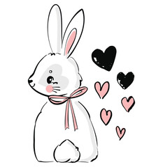 Cute Bunny vector illustration print design rabbit, children print on t-shirt, Hand Drawn 