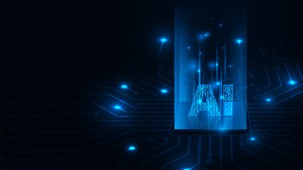  Artificial Intelligence text effect with cpu microchip digital and technology concept. Abstract futuristic background.