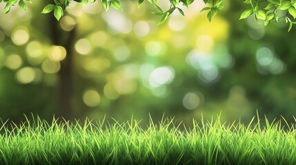 Green grass frames bokeh background, copy space background.