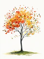 Watercolor illustration of a tree with geometric leaves on a white background, perfect for nature, art, and design projects Generative AI