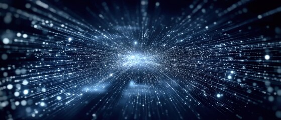 Fototapeta premium Abstract Blue Light Trails, Sparkling Starry Night, Cosmic Energy Background