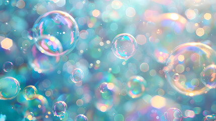 Naklejka premium Ethereal Dance of Iridescent Bubbles in a Dreamlike Atmosphere