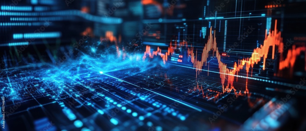 Poster dynamic stock market data visualization: abstract futuristic financial technology background