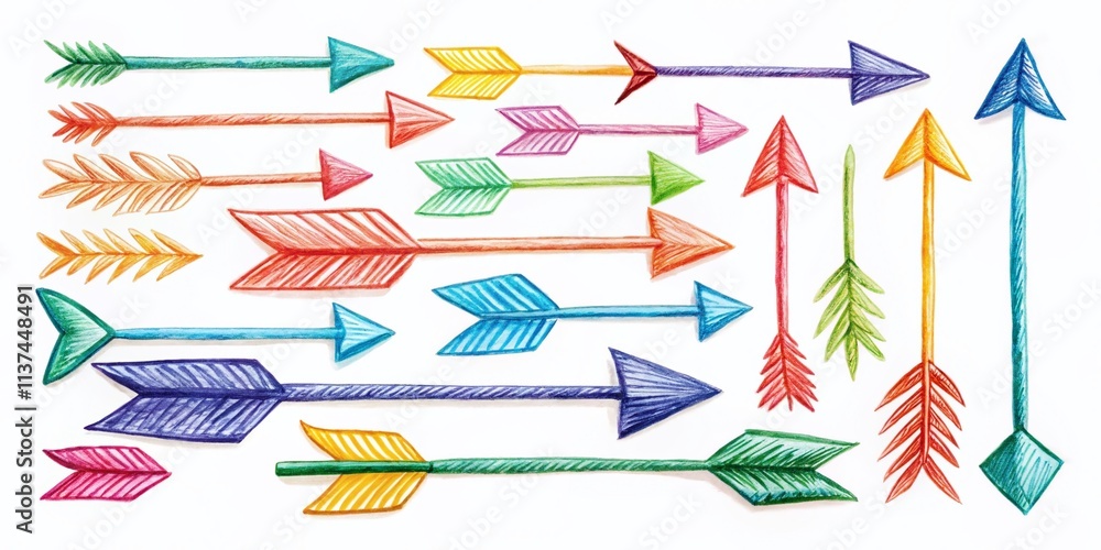 Poster collection of hand drawn arrows set on white background with ample copy space for creative designs a