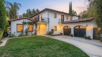 Luxury Spanish-Style Residence at Dusk