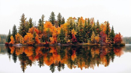 Obraz premium Lake surrounded by trees with autumn colors on a white background
