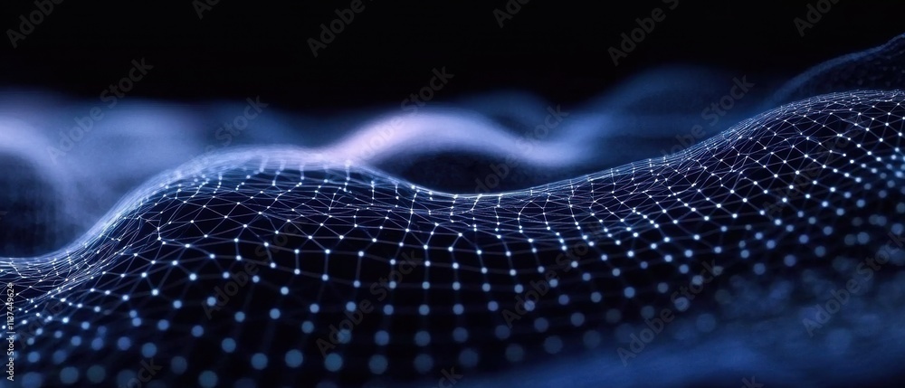 Poster abstract digital network, futuristic data wave, connecting dots background