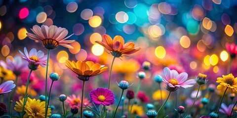 Colorful Flower Blur Postcard Background - Low Light Photography, Bokeh, Floral, Night Bloom