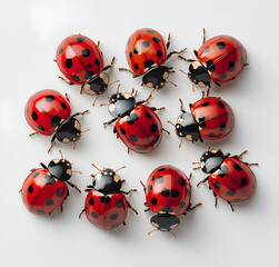 Fototapeta premium group of ladybugs, all different sizes and colors, on a white background