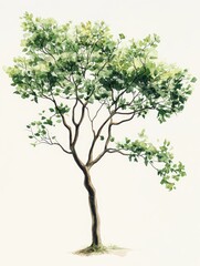 Obraz premium Japanese Zelkova Tree Watercolor Illustration, potential usecase for botanical, gardening, and landscape design Generative AI