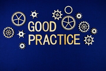 Naklejka premium Good Practice alphabet letters with gears element on navy blue background