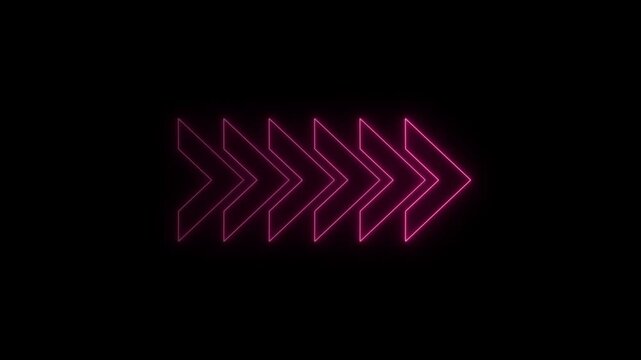 glowing neon pink color right side Arrow Loop Animation direction concept  arrow icon concept. Arrow Loop Animation video direction concept. on a black background.